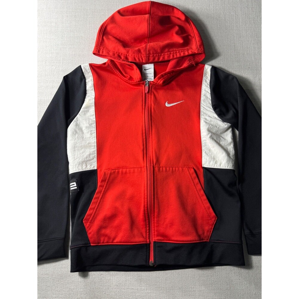 Nike Youth Boys Full Zip Therma-Fit Elite Basketball Hoodie Red Black White L